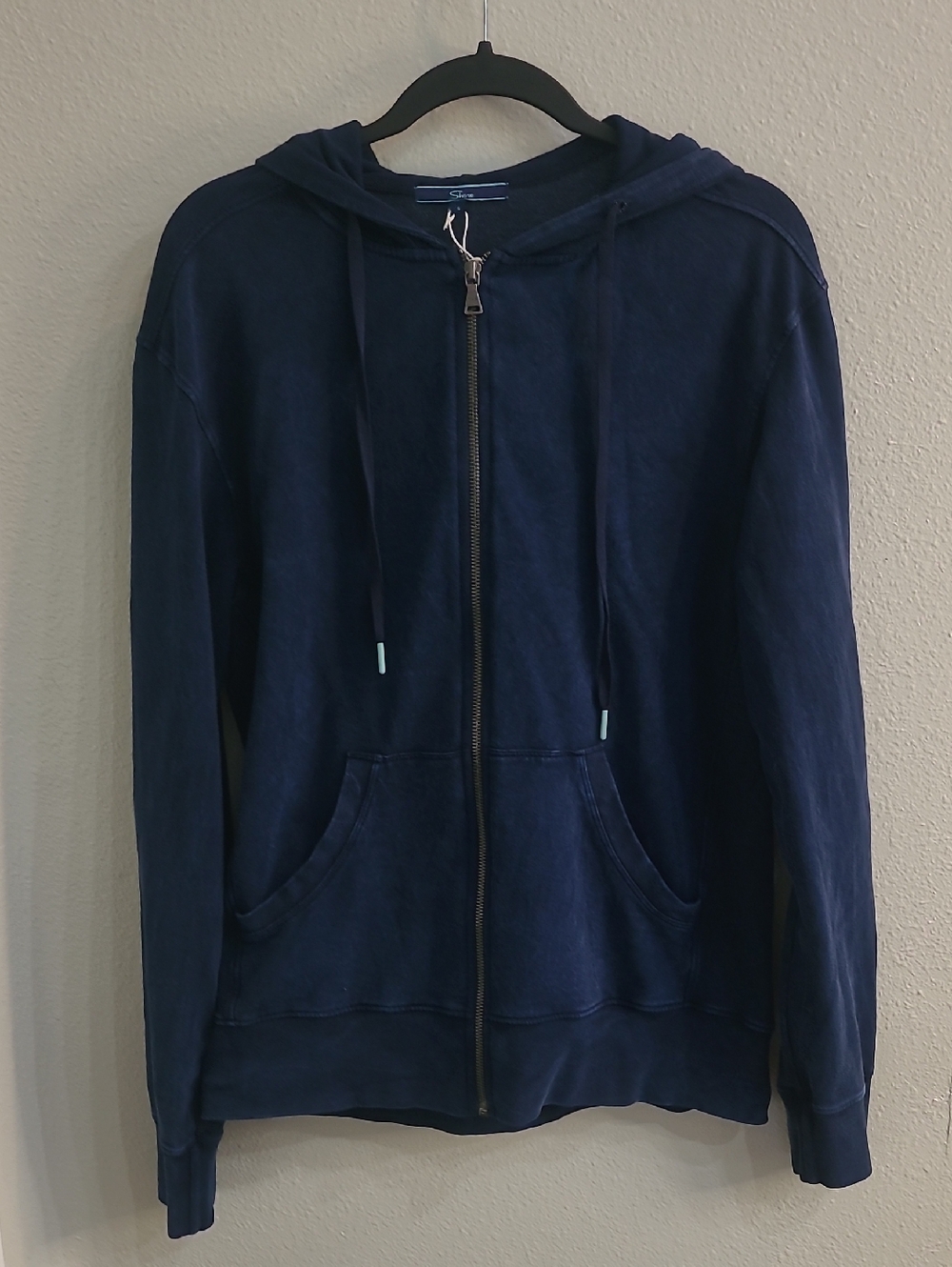 Shore Navy Zip Hoodie with Drawstring Cotton Size Small